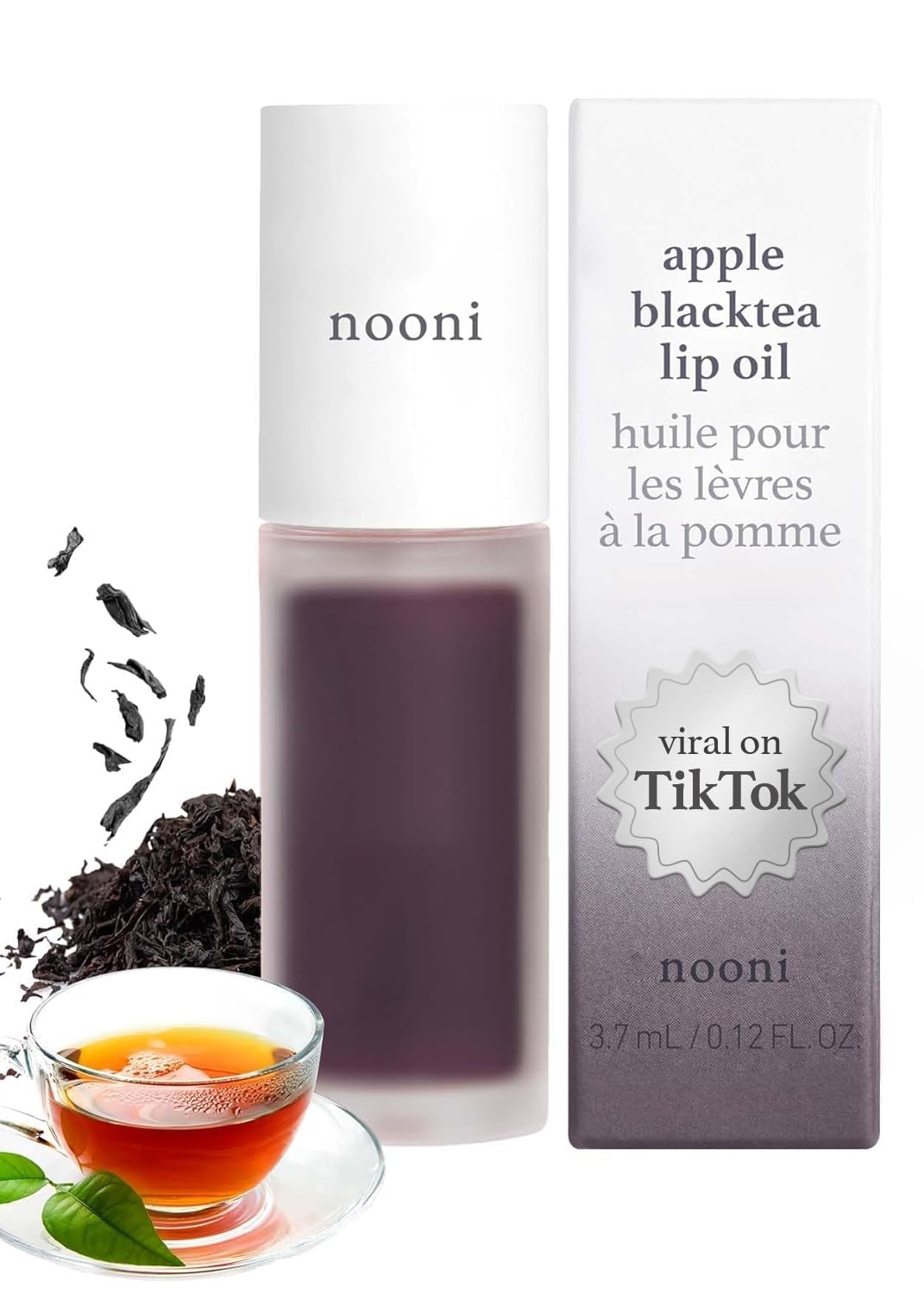 Nooni Korean Vegan Lip Oil - Appleblacktea | Lip Stain, Enriching, Tinting Dry Lips With Apple Seed Oil, Sweet Almond Oil, Vegan, Valentine'S Day Gifts, 0.12 Fl. Oz. (Sheer Black Tea)