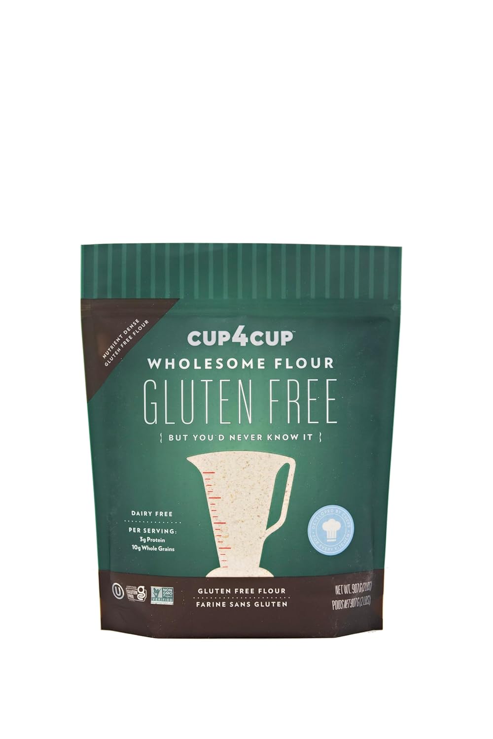 Cup4Cup Wholesome Flour, 2 Pounds, Certified Gluten Free, 1:1 Whole Wheat Flour Substitution, Dairy Free, Non-Gmo, Kosher, Made In The Usa