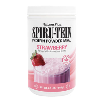 NaturesPlus SPIRU-TEIN, Strawberry - 2.4 lb - Plant-Based Protein Shake - Non-GMO, Vegetarian, Gluten Free - 32 Servings