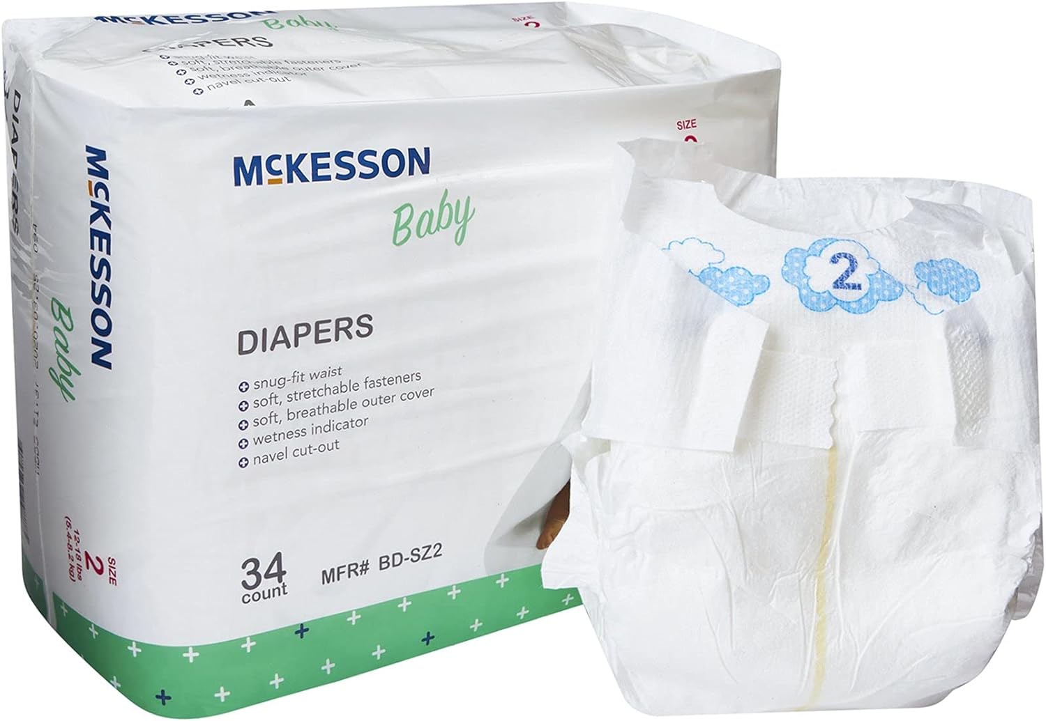 McKesson Size 2 Baby Diapers, 12 to 18 lbs, 34 Count, 1 Pack