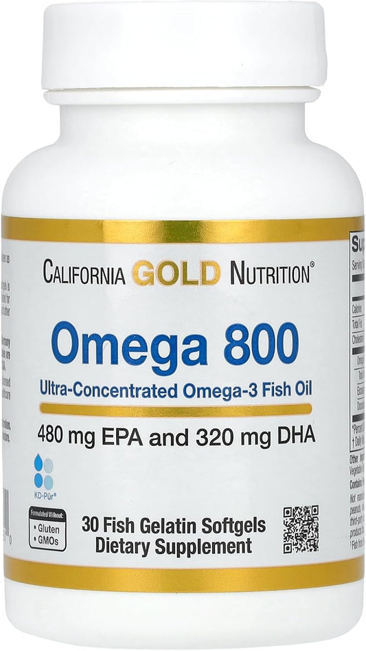 California Gold Nutrition Omega 800 Pharmaceutical Grade Fish Oil, 80% Epa/Dha, Triglyceride Form, 1,000 Mg, 30 Fish Gelatin Softgels, 2 Pack