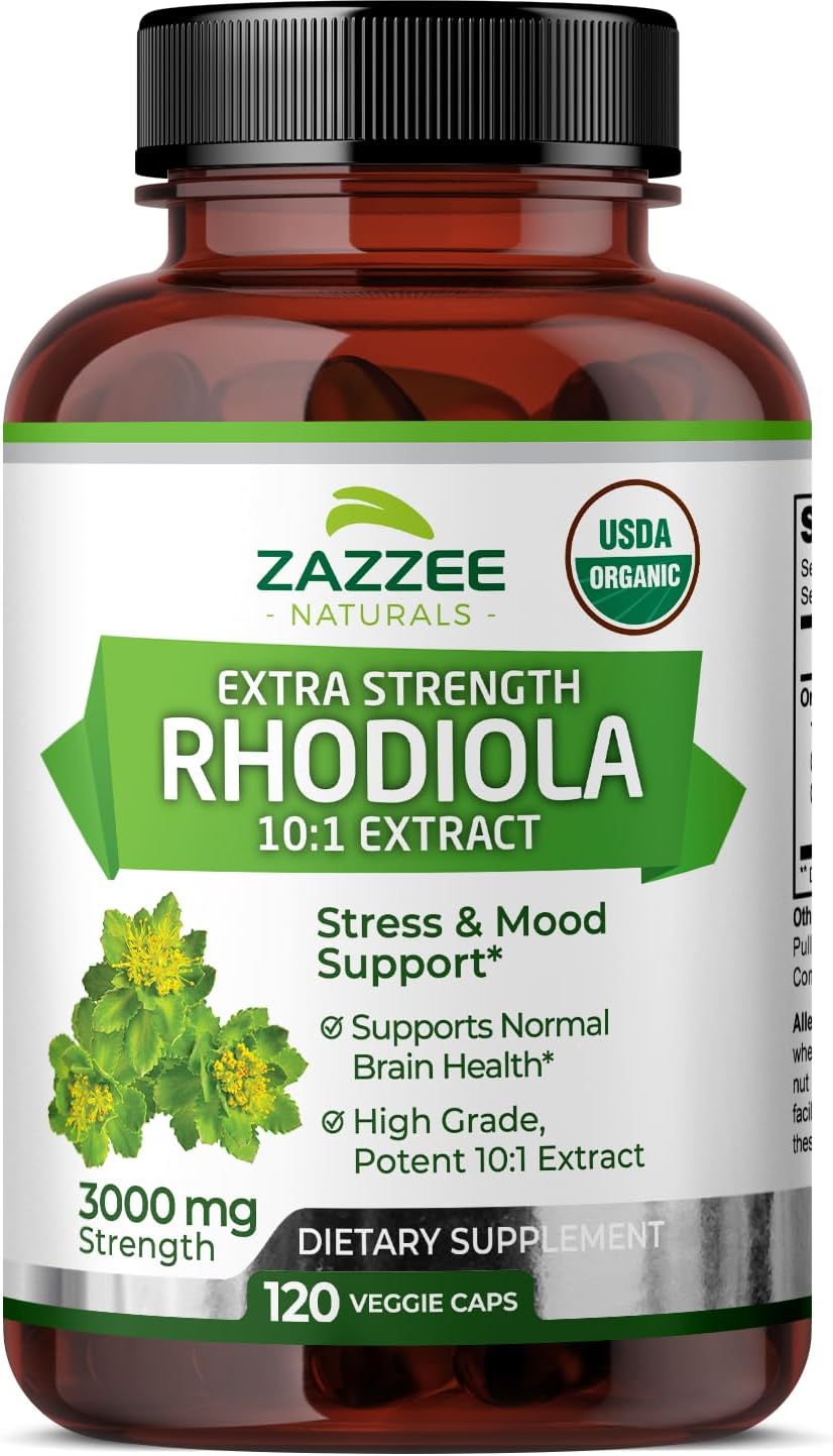 Zazzee Usda Organic Rhodiola 10:1 Exract, 3000 Mg Strength, 120 Capsules, 4 Month Supply, Standardized And Concentrated 10X Extract, 100% Vegetarian, Extra Strength, All-Natural And Non-Gmo