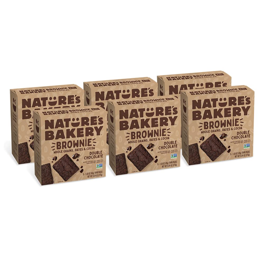 Nature’S Bakery Double Chocolate Brownie Bars, Whole Grains, Dates, And Cocoa, Plant Based, Dairy-Free, Snack Bar, 6 Count (Pack Of 6)