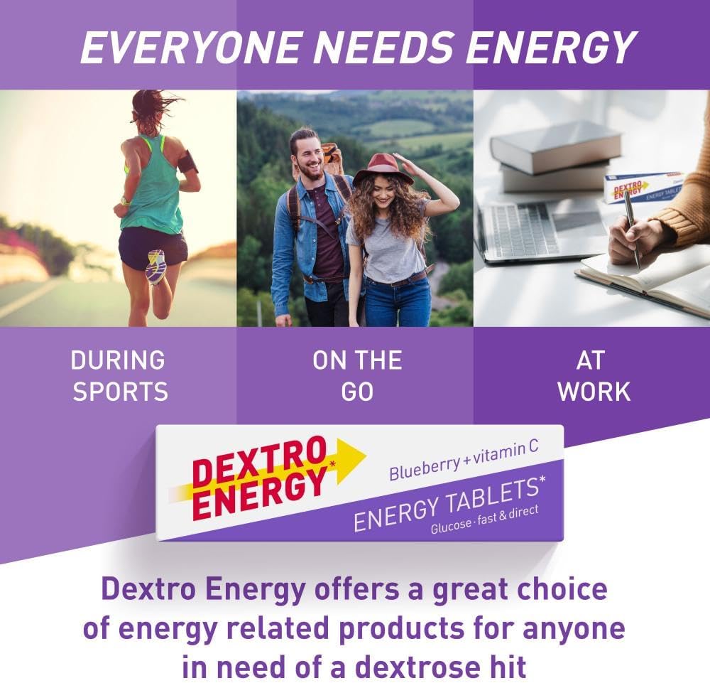 Dextro Energy Blueberry Tablets Fast Acting Carbohydrates For A Quick Burst Of Glucose With Vitamin C For Reduction Of Tiredness And Fatigue Vegan 47g (Pack of 24) : Amazon.co.uk: Health & Personal Care