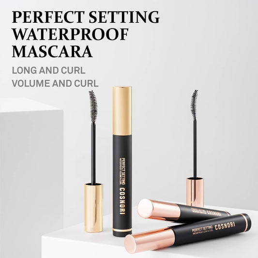 Cosnori Perfect Setting Waterproof Mascara Long & Curl - Lengthening Fiber Mascara Black – Natural Lash Extension – Waterproof, Smudge Proof, Clump Free – Irritation Free Tested, 0.24 Fl.Oz