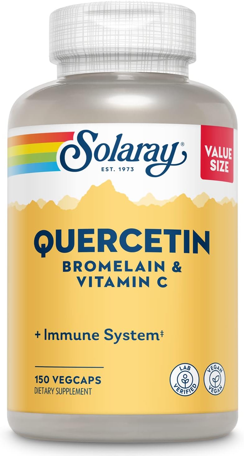 SOLARAY Quercetin Bromelain & Vitamin C, Immune System, Sinus, Respiratory & Antioxidant Activity Support, Vegan, 500mg of Quercetin & 1,235mg of VIT C, 60 Day Guarantee, 75 Servings, 150 VegCaps