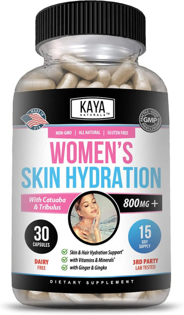 Kaya Naturals Skin Hydration Vitamins - Female Pills - Skin Enhancer Capsules - Skin Hydration Booster For Women - Promotes Increased Energy, Mood & Stamina - Reduction In Dryness - 30 Veggie Capsules