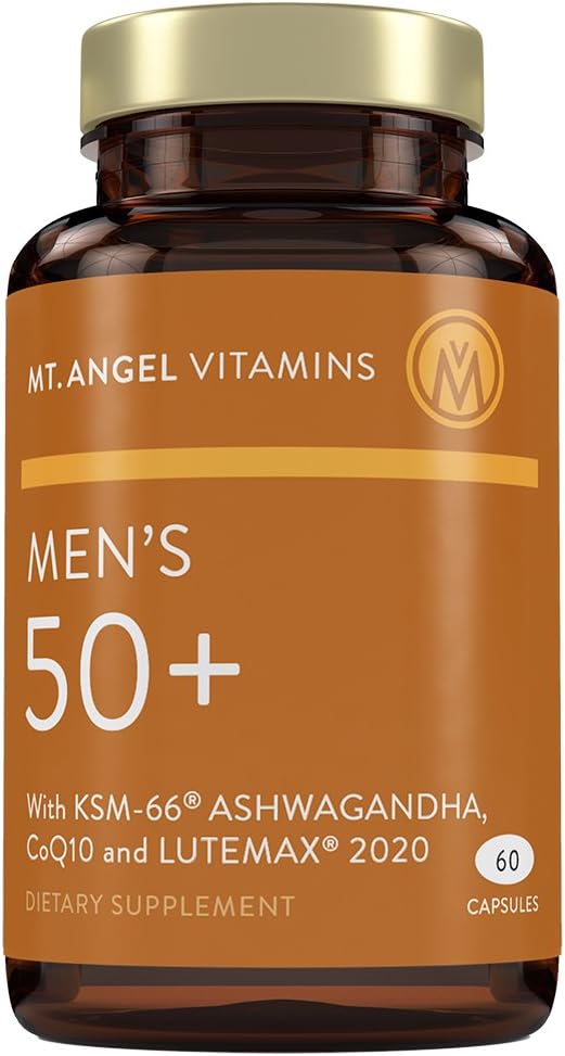 Mt. Angel Vitamins - Daily Mens Multivitamin 50+ Adult Formula With Iron, Calcium, Ksm-66 Ashwaganda, And A Potent Proprietary Herbal Blend Of The Best Mens Vitamins - 60 Count Capsules