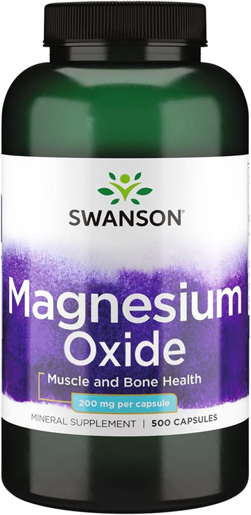 Swanson Magnesium Bone & Muscle Health Mood Support 200 Milligrams (2 Caps Per 400 Mg Serving Magnesium Oxide) 500 Capsules