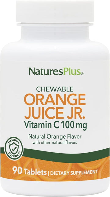 Natures Plus Orange Juice Jr. - 90 Chewable Tablets - 100 Mg Vitamin C - Immune System Support - Gentle On The Stomach - Vegan, Gluten Free - 90 Servings