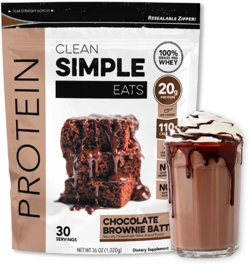 Clean Simple Eats Chocolate Brownie Batter Whey Protein Powder, Natural Sweetened And Cold-Processed 20 Grams Of Protein (30 Servings)