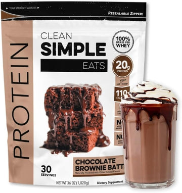 Clean Simple Eats Chocolate Brownie Batter Whey Protein Powder, Natural Sweetened And Cold-Processed 20 Grams Of Protein (30 Servings)