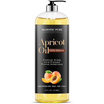 Majestic Pure Apricot Oil, 100% Pure And Natural, Cold-Pressed, Apricot Kernel Oil, Moisturizing, For Skin Care, Massage, Hair Care, And To Dilute Essential Oils, 16 Fl Oz