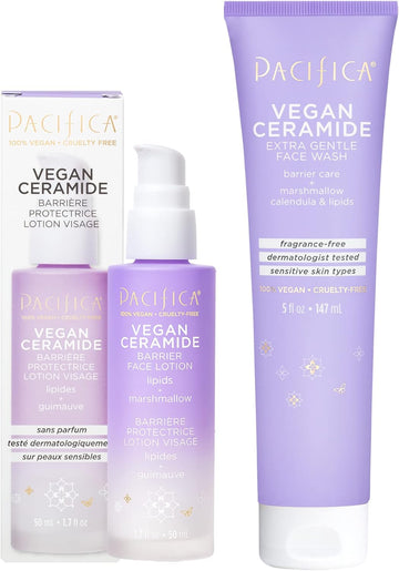 Pacifica Beauty, Vegan Ceramide Face Wash + Face Lotion Set, Cleanser, Moisturizer, Sensitive Skin, Dermatologist + Allergy Tested, Eczema Association Approved, Fragrance Free, Vegan