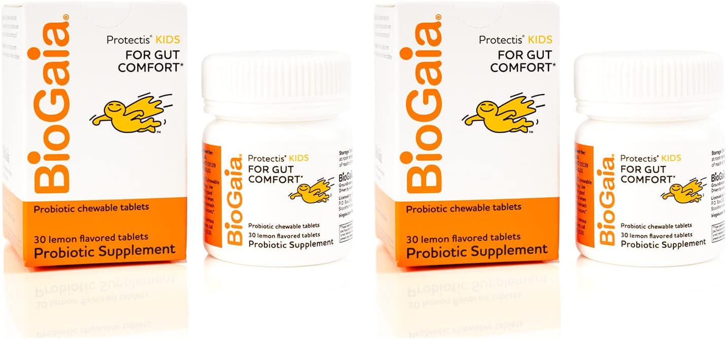 Biogaia Protectis Chewable Tablets For Toddlers, Kids, And Teens Occasional Stomach Pain, Constipation, Diarrhea, And Regularity, 30 Tablets, 2 Pack