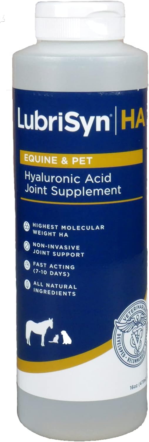 LubriSynHA Hyaluronic Acid Pet & Equine Joint Formula 16oz - All-Natural, High-Molecular Weight Liquid Hyaluronan - Joint Support for Horses, Dogs, Cats - Promotes Healthy Joint Function, Made in USA : Horse Nutritional Supplements And Remedies : Pet Supplies