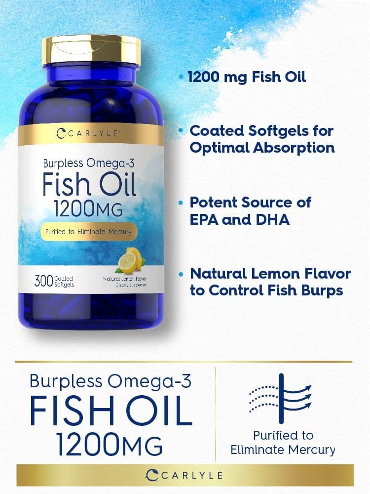 Carlyle Burpless Fish Oil 1200 mg | 300 Softgels | with 360 mg Omega-3