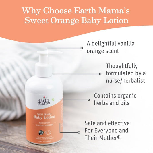 Earth Mama Sweet Orange Baby Lotion | Moisturizing Body Lotion For Dry Skin, Newborn Baby Lotion Sensitive Skin Care, Face Lotion For Babies & Kids With Shea Butter, Calendula & Aloe, 8 Fl Oz
