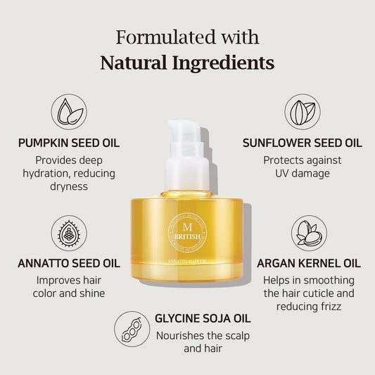 Annatto Hair Oil 4.73 Fl. Oz – Frizz-Free Shine, Deep Hydration, Natural Vegan Formula, Uv Protection, Salon-Quality For All Hair Types