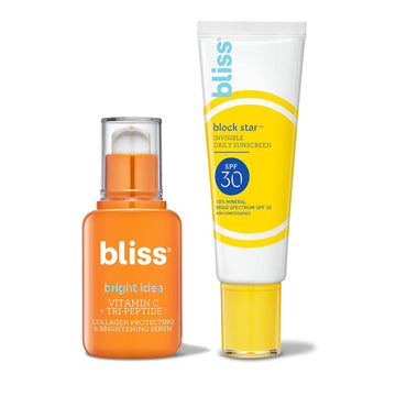 Bliss Block Star Spf 30 Invisible Daily Tinted Sunscreen With Zinc Oxide, Sunscreen & Makeup Primer + Bright Idea Vitamin C + Tri-Peptide Collagen Brightening Face Skincare Serum