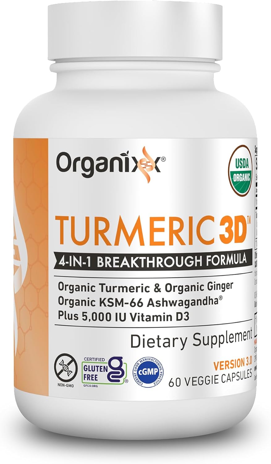 Organixx Turmeric Curcumin Supplement With Ashwagandha, Vitamin D, Organic Turmeric & Ginger, For Immune Support & Joint Health Support, Fermented For Maximum Bioavailability, 60 Vegetarian Capsules