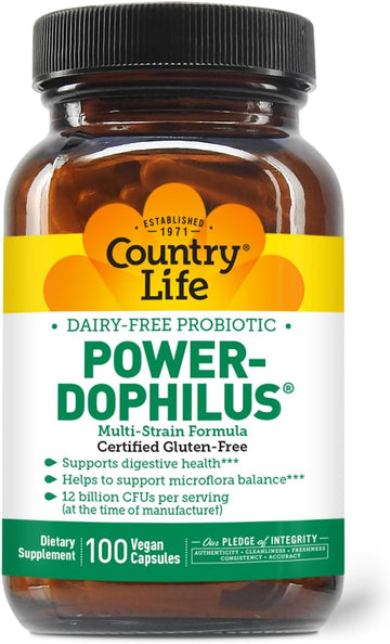 Country Life Acidophilus Probiotic - 12 Billion Cfus - 4 Strains For Digestive Health - Maktrek Delivery - Certified Gluten-Free, Vegan - Free Of Gmos, Artificial Colors, Flavors - 200 Capsules