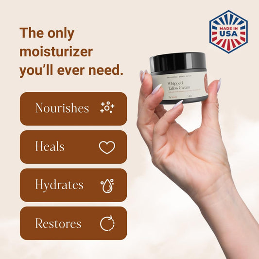 Kushi Grass-Fed Whipped Tallow Cream Moisturizer For Face & Body – Organic Lavender – Vitamins A, D, E, K – Paraben & Sulfate Free, All-Natural Skin Care – 1.3Oz