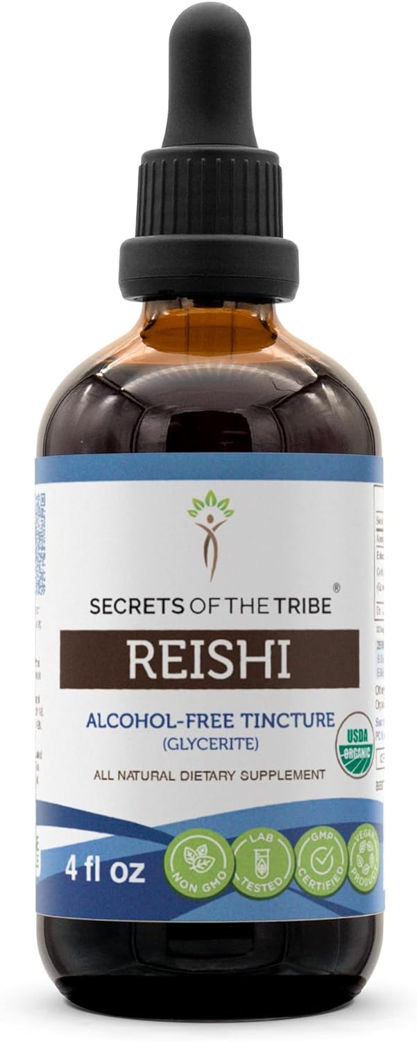 Secrets of the Tribe Reishi USDA Organic Tincture Alcohol-Free Liquid Extract, Reishi Mushroom (Ganoderma Lucidum) (4 FL OZ)