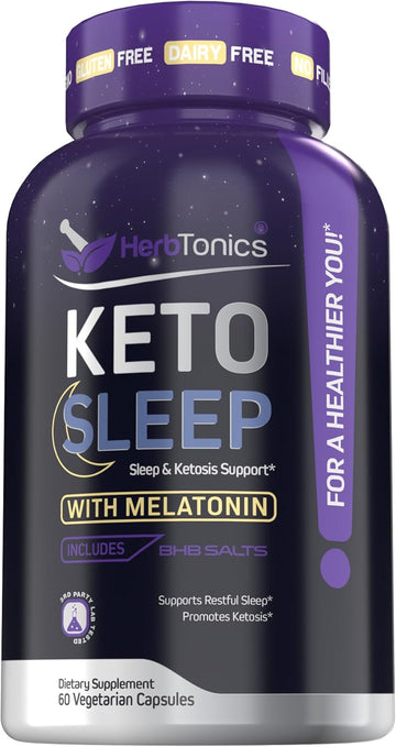 Herbtonics Keto Sleep – Night-Time Ketone & Sleep Support | Melatonin 5 Mg + Bhb Salts | Helps Maintain Ketosis & Promote Restful Sleep | 60 Veg Caps