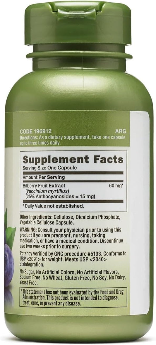 Gnc Herbal Plus Bilberry Extract Supplement, Vegetarian, Supports Eye And Health, 100 Servings