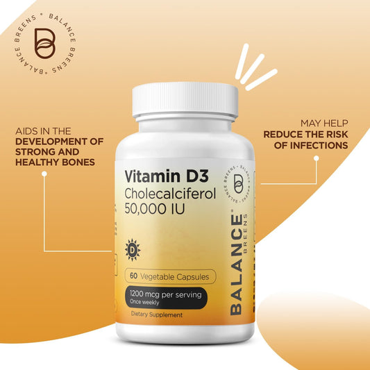 Balancebreens Vitamin D3 50,000 Iu, 60 Veggie Capsules - High Potency, Supports Immune & Bone Health - Weekly Once