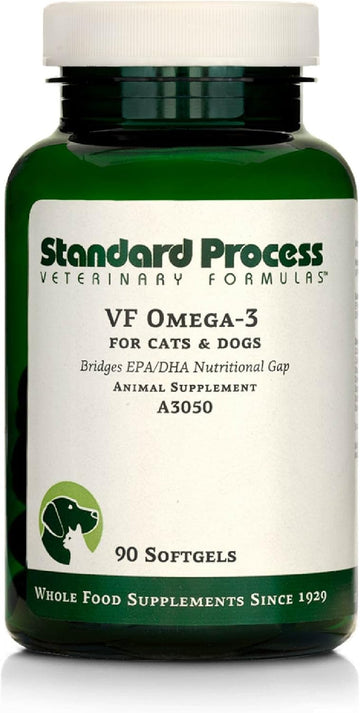 Standard Process Vf Omega-3 For Pets - Dietary Supplement With Omega-3 Fatty Acids - Support Bone Growth, Immune Health, Heart Health & More - Fish Oil Supplement For Pets - 90 Softgels