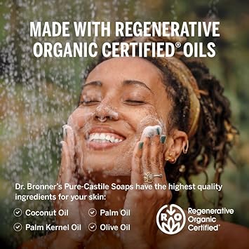 Dr. Bronner'S Pure Castile Liquid Soap - Made With Regenerative Organic Certified Oils - 18-In-1 Uses For Face, Body, Hand - Gentle On Baby & Sensitive Skin - All Natural Body Wash - Unscented,32Oz