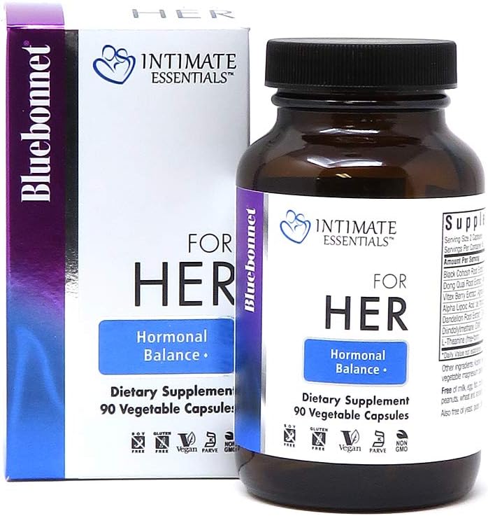 Bluebonnet Nutrition Intimate Essentials For Her Hormonal Balance, Soy-Free, Gluten-Free, Non-Gmo, Dairy-Free, Kosher Certified, Vegan, 90 Capsules, 45 Servings