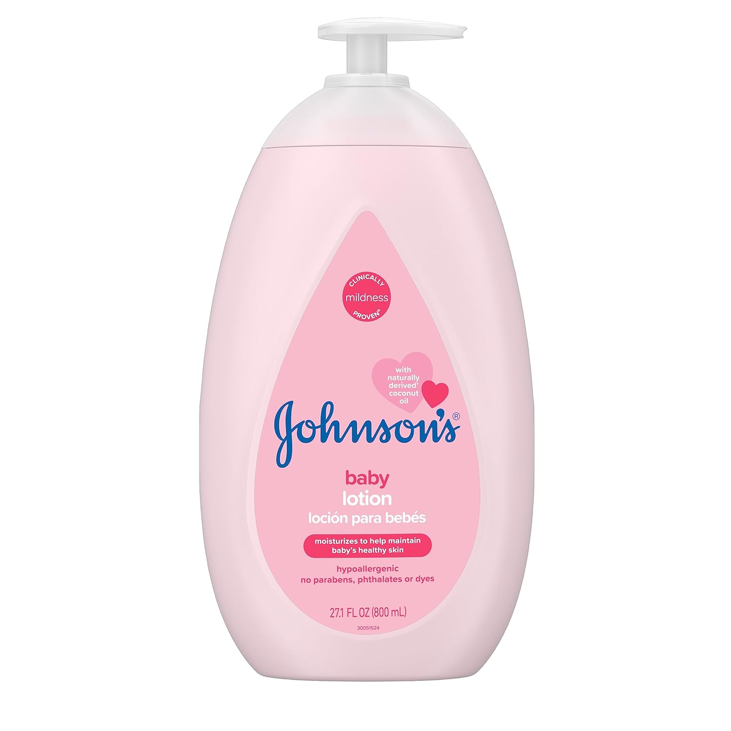 Johnson'S Moisturizing Mild Pink Baby Lotion With Coconut Oil For Delicate Baby Skin, Paraben-, Phthalate- & Dye-Free, Hypoallergenic & Dermatologist-Tested, Baby Skin Care, 27.1 Fl. Oz