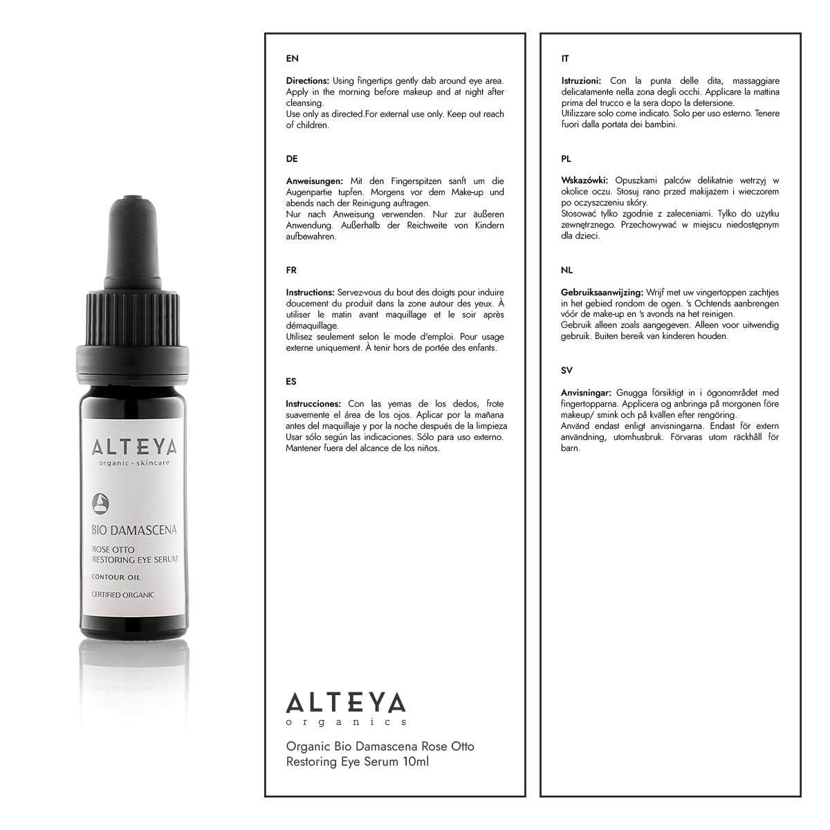 Alteya Organics Eye Serum Usda Certified Organic Skin Care 0.34 Fl Oz/10 Ml Bio Damascena Award-Winning Eye Treatment With Organic Bulgarian Rose Oil Rejuvenating, Revitalizing And Clarifying : Beauty & Personal Care