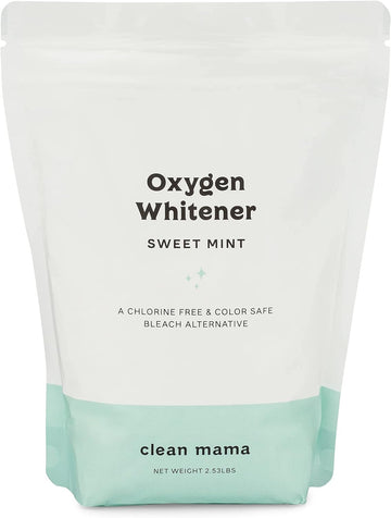 Clean Mama Natural Oxygen Whitener and Stain Remover - Color-Safe Natural Bleach Alternative - Plant-Derived Oxygen Powder, Whitens & Brightens Whites and Colors - Sweet Mint, 2.53 lbs