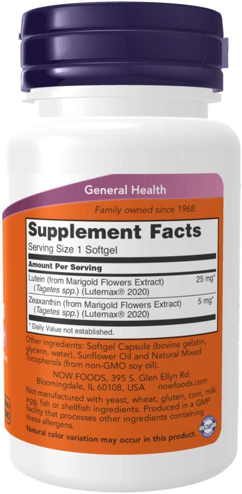 Now Foods Supplements, Lutein & Zeaxanthin With 25 Mg Lutein And 5 Mg Zeaxanthin, 60 Softgels