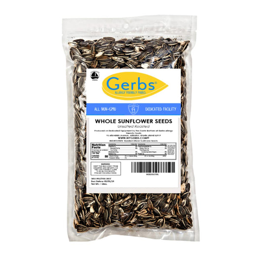 GERBS Unsalted Whole Sunflower Seeds 14 oz. Resealable Bag | Top 14 Allergy Free | Healthy Superfood Snack | Crack shell eat Kernel | Grown in USA