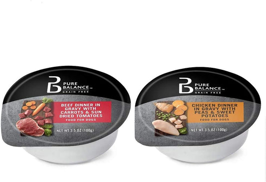 Pure Balance Food For Dogs Variety Pack, Chicken Dinner In Gravy With Peas & Sweet Potatoes And Beef Dinner In Gravy With Carrots & Sun Dried Tomatoes, 3.5 Oz, 12 Count: Pet Supplies: .Com