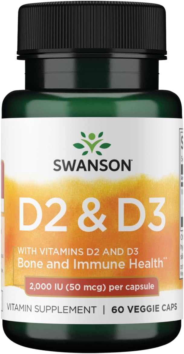 Swanson Vitamin D Complex With Vitamins D2 & D3 - Complete Sunshine Vitamin Complex For Bone, Dental & Immune Health - Vitamin Supplement (50 Mcg, 60 Veggie Capsules)