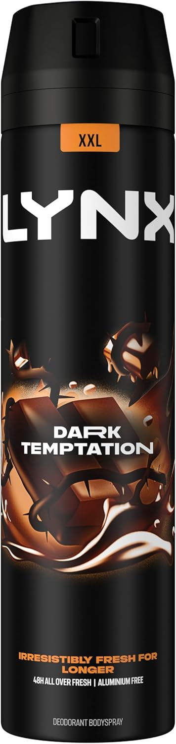 Lynx Dark Temptation Aerosol Body Spray Men'S Deodorant Spray With A Smooth Dark Chocolate Scent For 48 Hours Of Odour-Busting, High Definition Fragrance 250 Ml