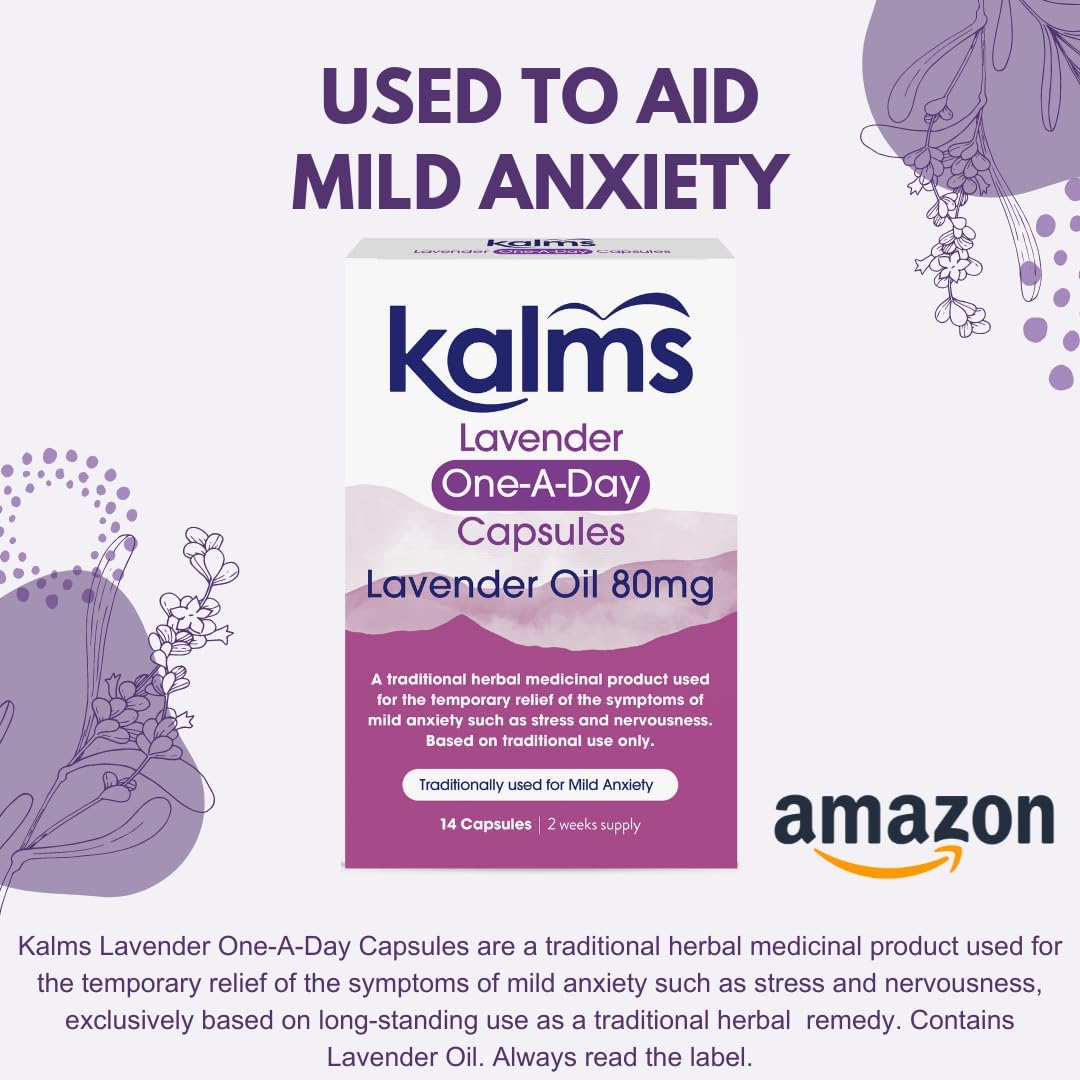Kalms Lavender - One-a-day - 14 capsules - A Traditional Herbal Medicinal Product Used for the Temporary Relief of the Symptoms of Mild Anxiety Such as Stress and Nervousness : Amazon.co.uk: Health & Personal Care