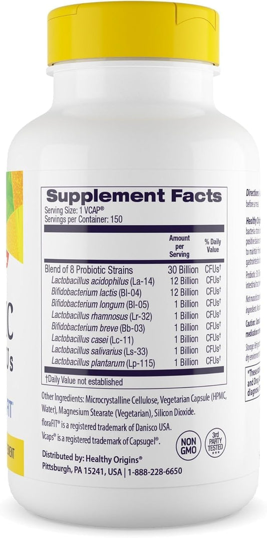 Healthy Origins Probiotic 30 Billion Cfu'S (Shelf Stable, Non-Gmo, Gluten Free, Digestive Health, Gut Health, Immune Support), 150 Veggie Caps
