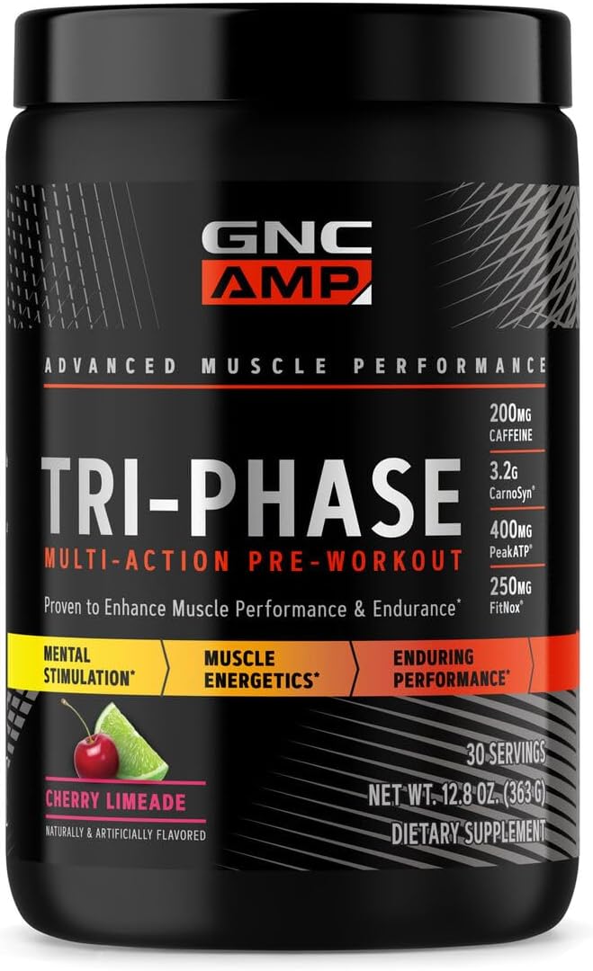 Gnc Amp Tri-Phase Multi-Action Pre-Workout | Supports Muscle Performance & Endurance | Cherry Limeade | 30 Servings