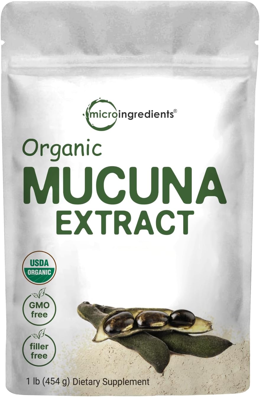 Micro Ingredients Organic Mucuna Pruriens Extract Powder,1 Pound (908 Servings), Pure Mucuna Supplement, Promote Mood, Brain Health And Boosts Immune System, Energy, Vegan Friendly