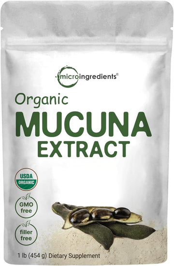 Micro Ingredients Organic Mucuna Pruriens Extract Powder,1 Pound (908 Servings), Pure Mucuna Supplement, Promote Mood, Brain Health And Boosts Immune System, Energy, Vegan Friendly