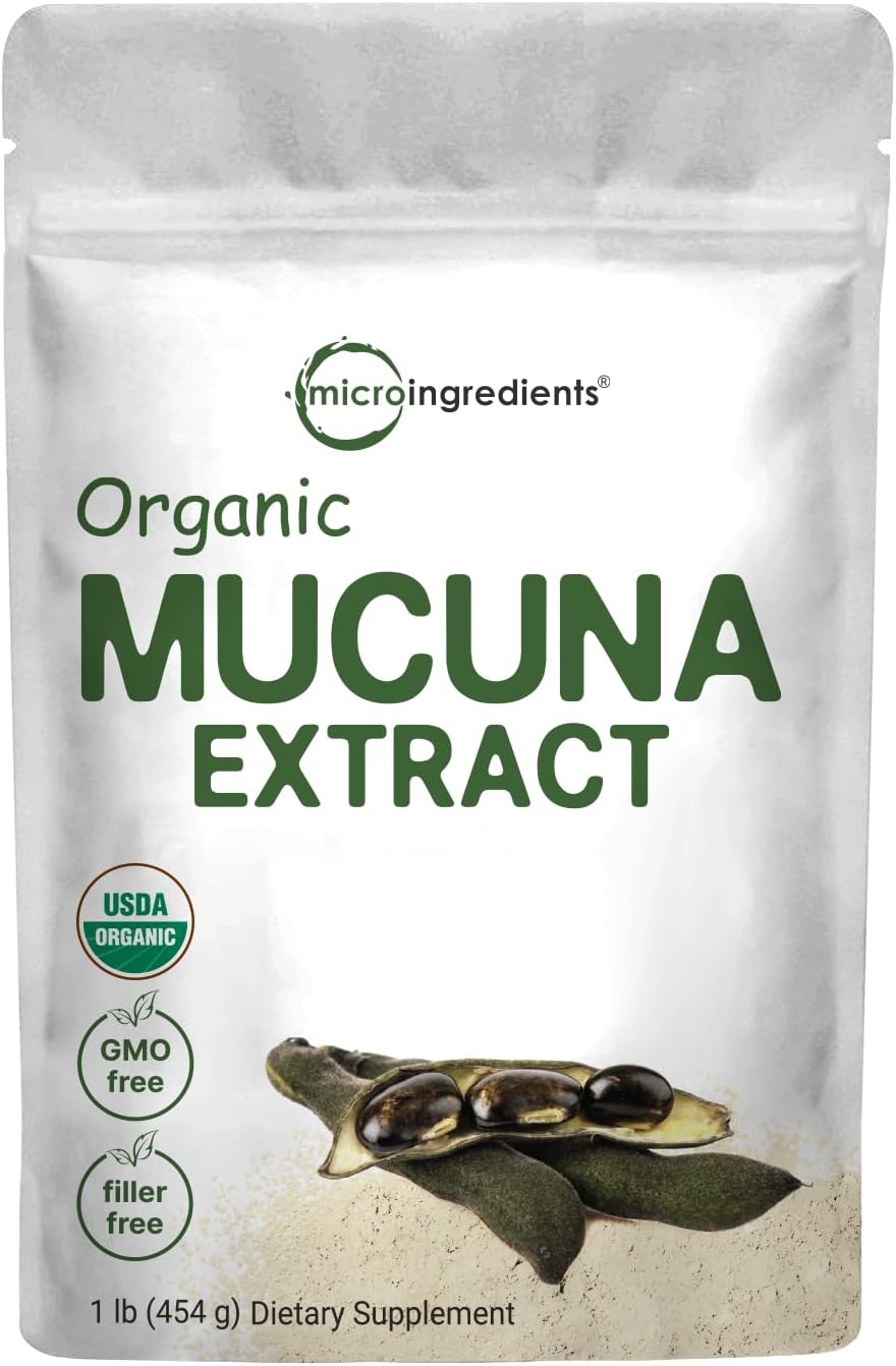 Micro Ingredients Organic Mucuna Pruriens Extract Powder,1 Pound (908 Servings), Pure Mucuna Supplement, Promote Mood, Brain Health and Boosts Immune System, Energy, Vegan Friendly