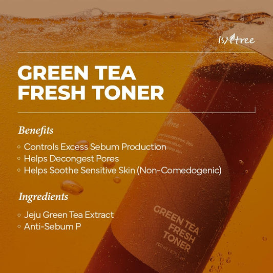 Isntree Green Tea Fresh Toner 200Ml, 6.76 Fl.Oz | Pore & Sebum Care | Ph Balancing | Soothing & Hydrating | For Sensitive, Oily, Combination, Dry Skin Types | Korean Skincare