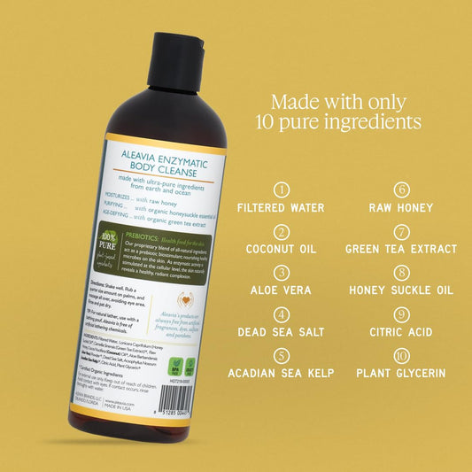 Aleavia Body Cleanse – Organic & All-Natural Prebiotic Body Wash With Raw Honey – Green Tea Honeysuckle Scent – 16 Oz
